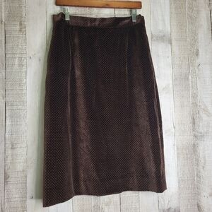 ❤️ Vintage Ralph Lauren Brown Polka Dot Velvet Skirt. Size 14. Cotton